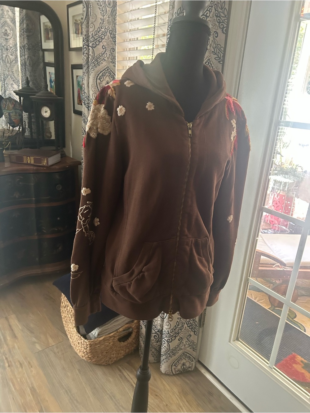 Johnny Was Brown Embroidered Hooded Utility Jacket